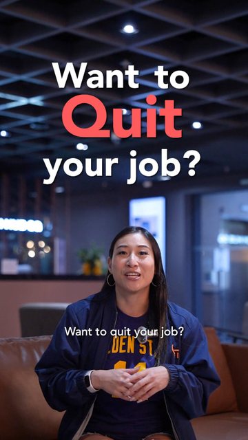 Video frame: a woman asking Want to quit your job?